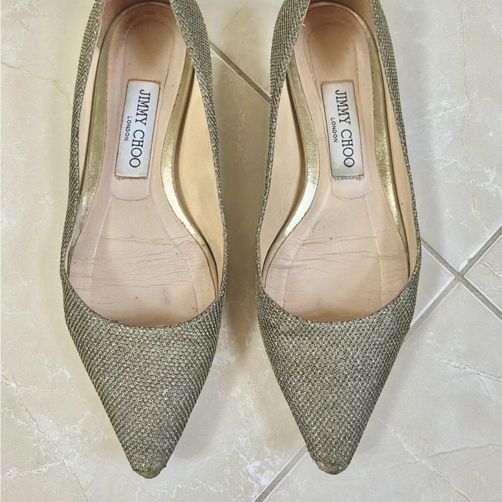 Refurbished Authentic Jimmy Choo Ballerina Lame Glitter Flat Size 37
